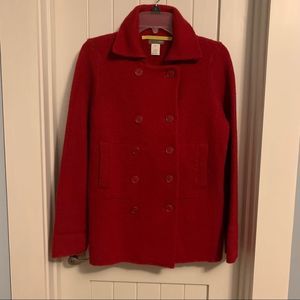J. Crew 100% Wool Double Breasted Sweater Jacket, Red, Medium Petite